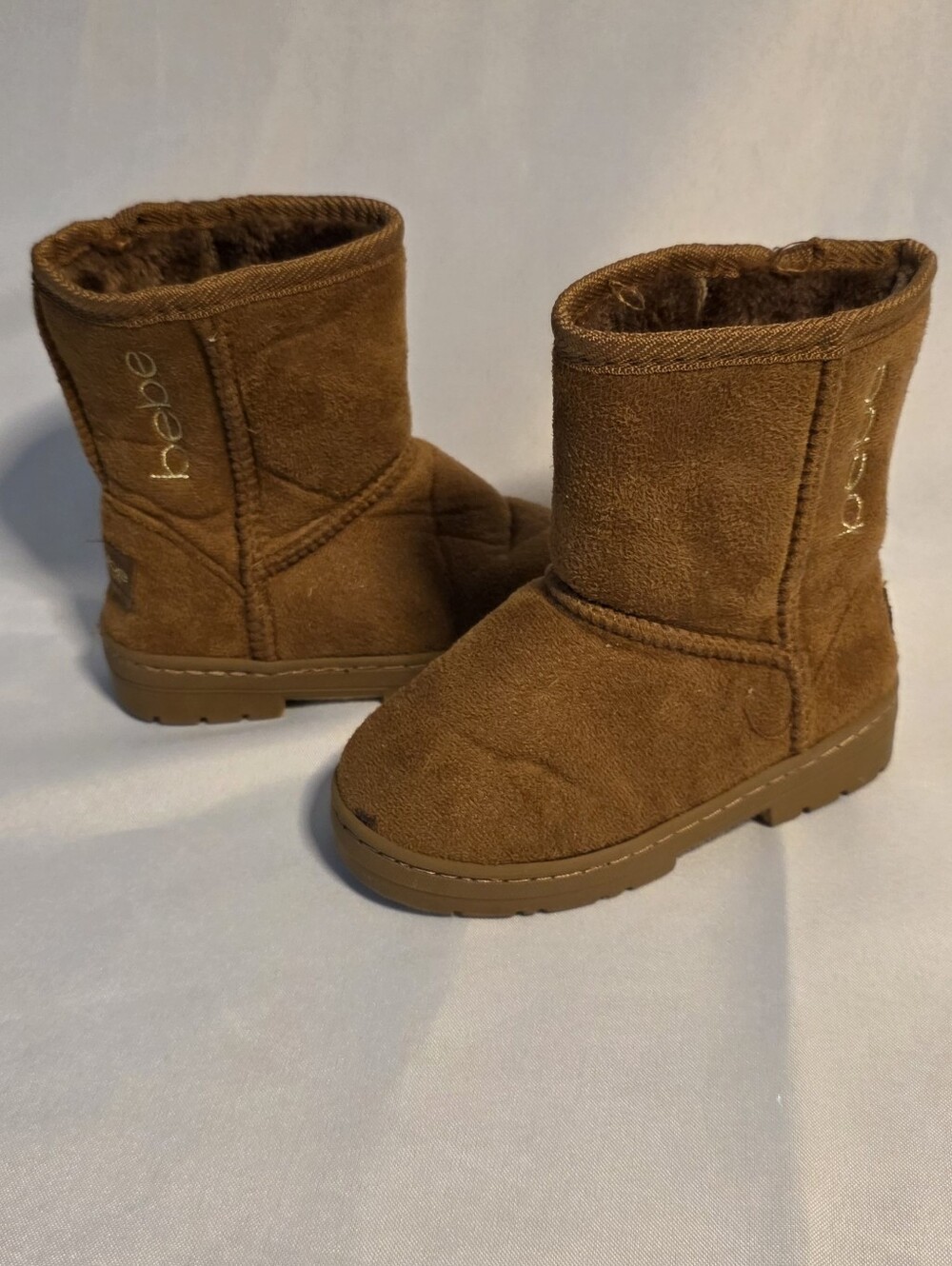 bebe Toddler Girls Chestnut Brown Faux Suede Shearling Winter Boots Size 9 Logo